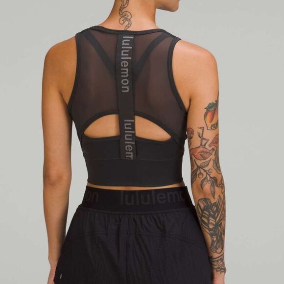 Lululemon Mesh Back Training Cropped Tank Top Bra In Graphite Gray for Workout - Picture 2 of 8